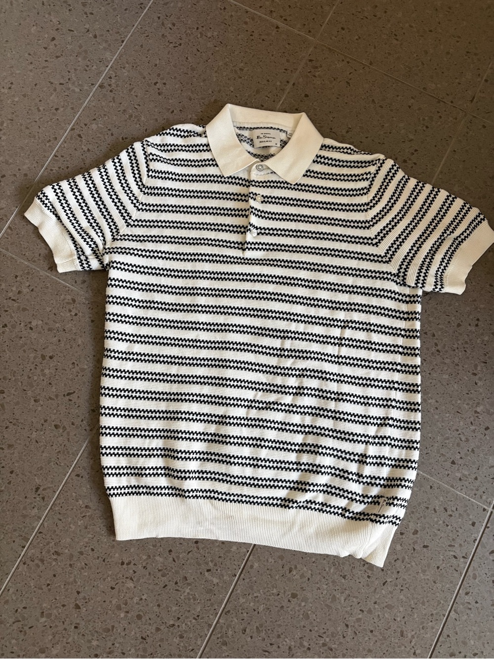 Ben Sherman Men's Short Sleeve Knit Polo Shirt - White with Black Stripes